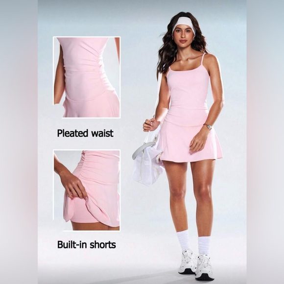 Baby pink tennis pickleball athletic mini dress XS built in shorts gym Pilates - Picture 5 of 14